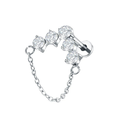 Titanium CZ Tragus & Helix Stud – Internally Threaded Labret Lip Ring Piercing Earring (1PC)