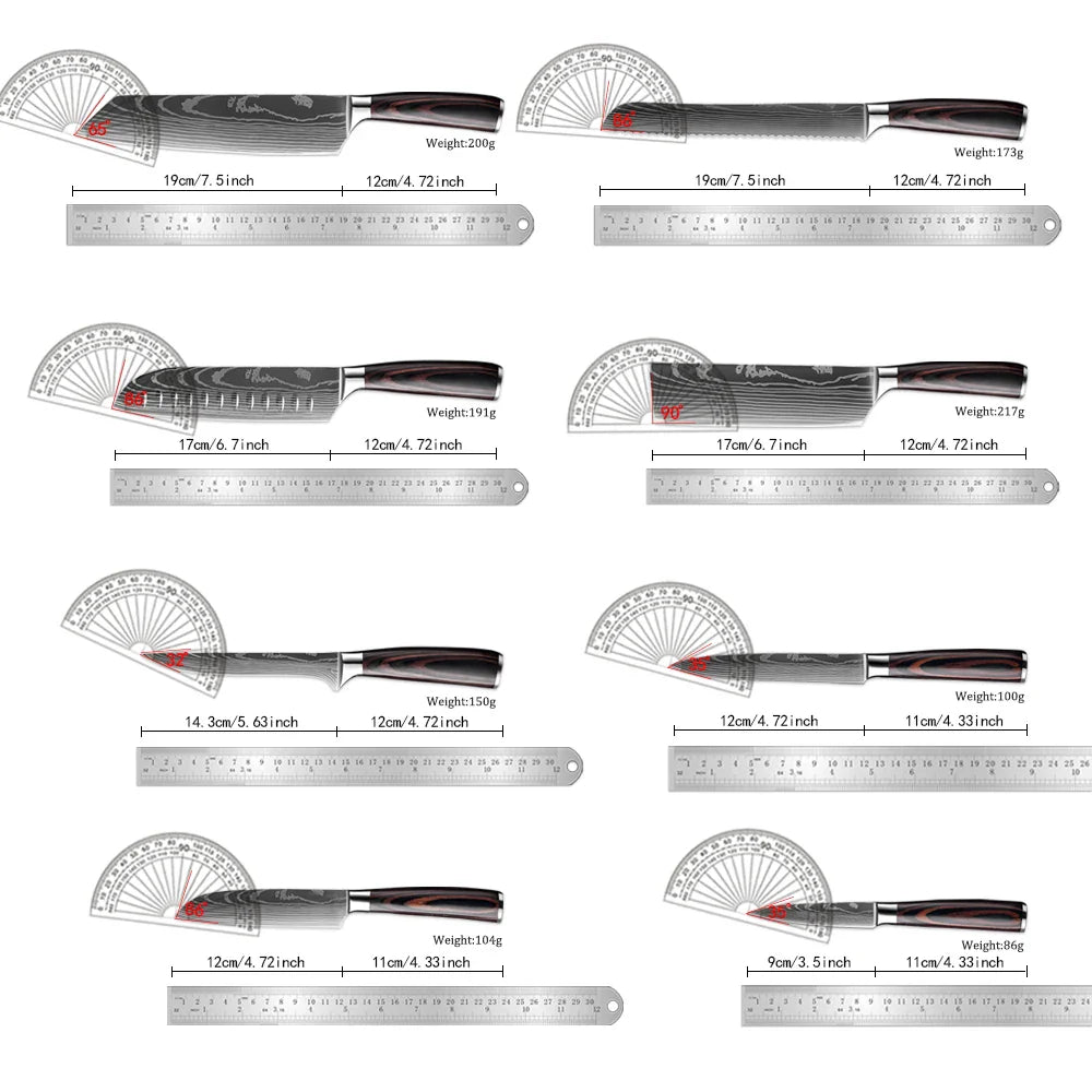 XITUO Kitchen Knife Set - 1-9PCS 7Cr17Mov Stainless Steel Chef, Santoku & Fruit Knives with Ergonomic Pakkawood Handle
