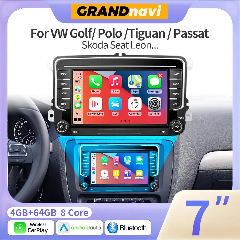 GRANDnavi Android 13 Car Radio GPS - 2Din Multimedia Player for VW, Skoda Octavia, Golf 5/6, Passat B6, Polo, Jetta