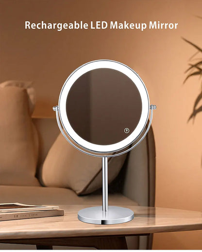 8 Inch 10X Magnifying LED Makeup Mirror - Double-Sided with 3 Color Light Touch Switch, USB Charging, Desktop Vanity Cosmetic Mirror