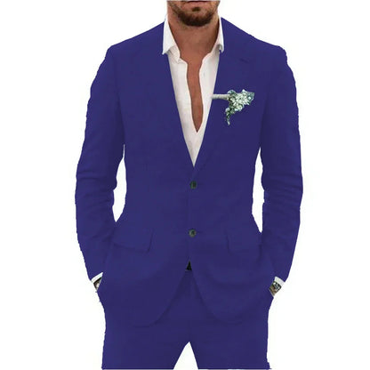 Men's Linen Suit Set - Slim Fit Notched Lapel 2 Piece Wedding & Beach Tuxedo Outfit For Summer Casual Formal Wear
