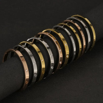 Stainless Steel Cuff Bracelet — Crystal Charm Bangle for Women, Fashion Jewelry