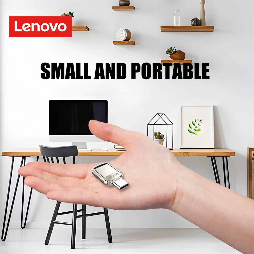 Original Lenovo 2TB USB 3.1 Pendrive – Metal 2-in-1 OTG Flash Drive for Phone & Computer (128GB, 512GB, 1TB, 2TB)
