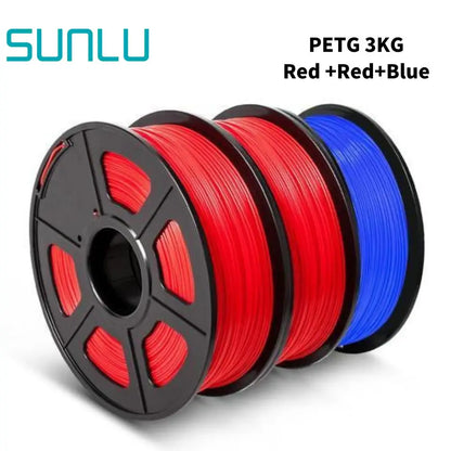 SUNLU PETG 3D Printer Filament 1.75mm ±0.02mm – 3 Rolls 1KG Each, Neatly Wound Vacuum-Sealed Printing Material