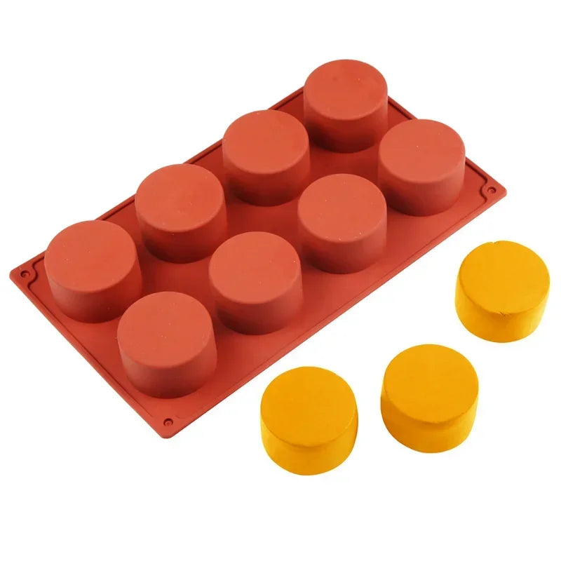 8-Cavity Round Silicone Cake Mold — Chocolate, Oreo, Cookie, Jelly, Pudding, Soap & Cheesecake Baking Tool