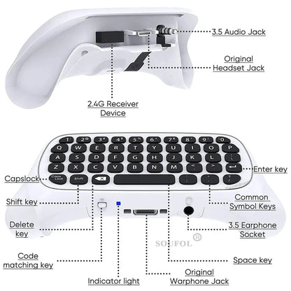 Wireless 2.4GHz Mini Controller Keyboard Chatpad with Audio Jack for Xbox Series X/S