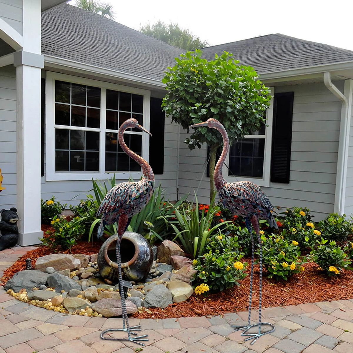 Metal Heron Garden Statue - Tall Crane Bird Sculpture for Patio, Lawn & Outdoor Decor