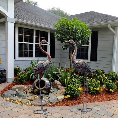 Metal Heron Garden Statue - Tall Crane Bird Sculpture for Patio, Lawn & Outdoor Decor