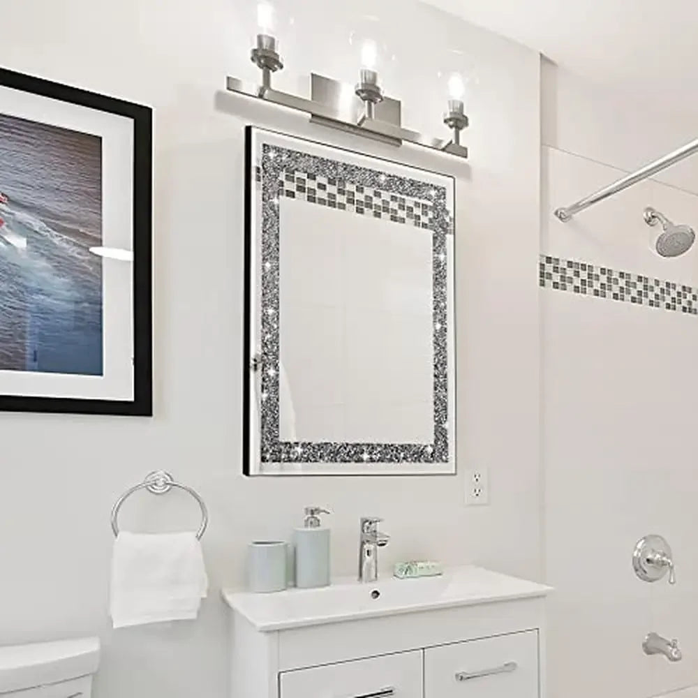 Crystal Crush Diamond Mirror 16x20 – Luxury HD Glass Wall Mirror for Bathroom, Bedroom & Entryway Home Décor Accent
