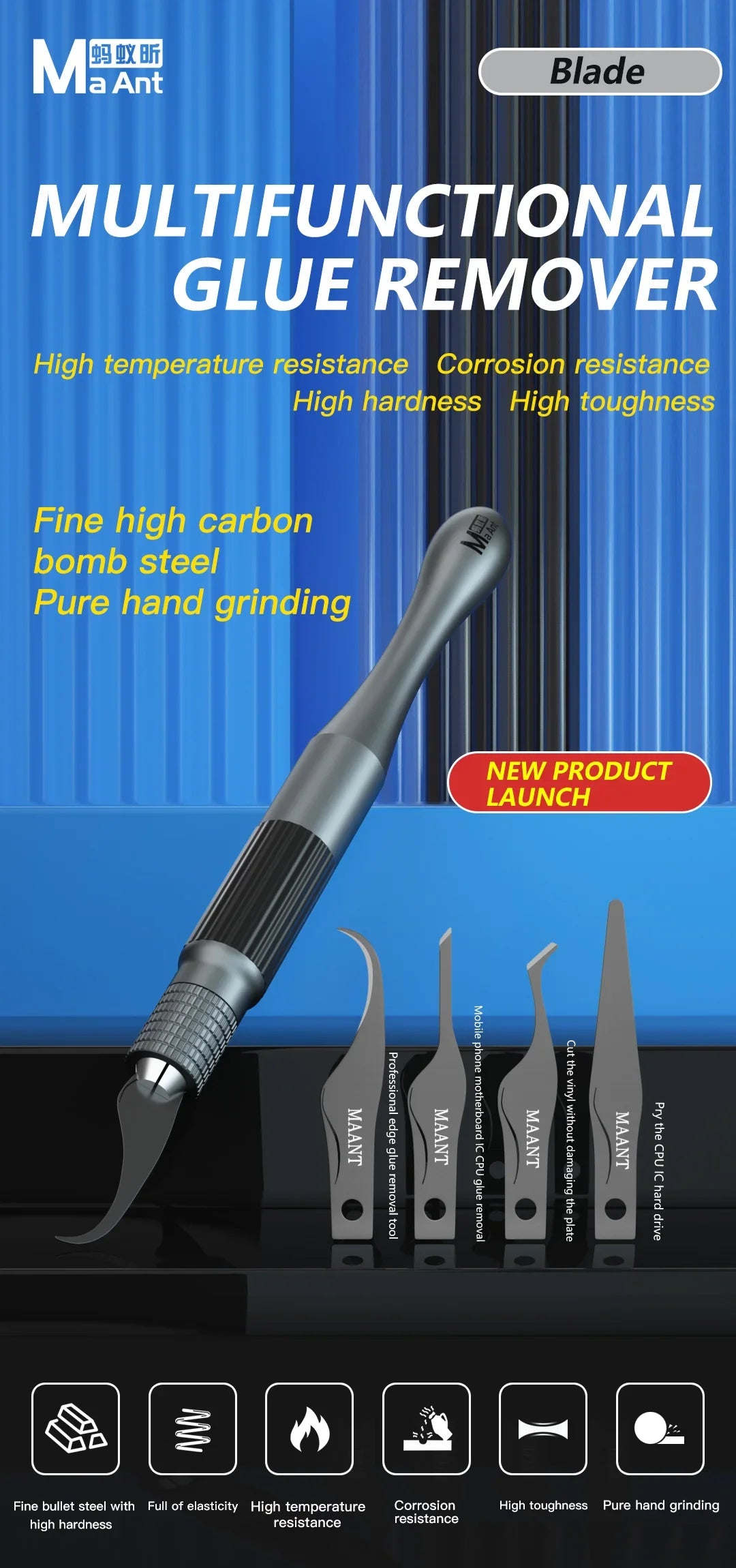 MaAnt MT-102 Hand Polished PCB Knife – Multifunctional Pry Tool for Motherboard Chip Glue Cleaning & Scraping