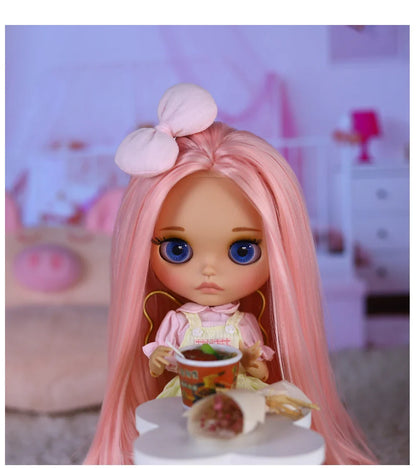 ICY DBS Blyth Doll – 1/6 BJD Joint Body, 30cm Brown Skin Matte Face with Bow, Cute Anime Girl Gift
