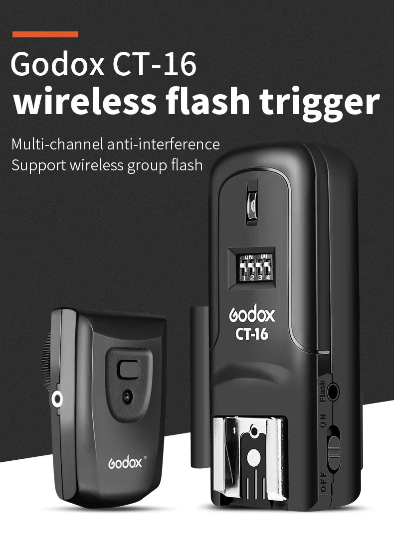 Godox CT-16 16-Channel Wireless Flash Trigger Transmitter & Receiver Set for Canon Nikon Pentax Studio Speedlite