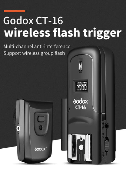 Godox CT-16 16-Channel Wireless Flash Trigger Transmitter & Receiver Set for Canon Nikon Pentax Studio Speedlite