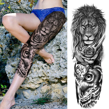 Full Arm Temporary Tattoo Sleeve - Realistic Warrior Lion Tiger Flower & Maori Design Fake Tattoos