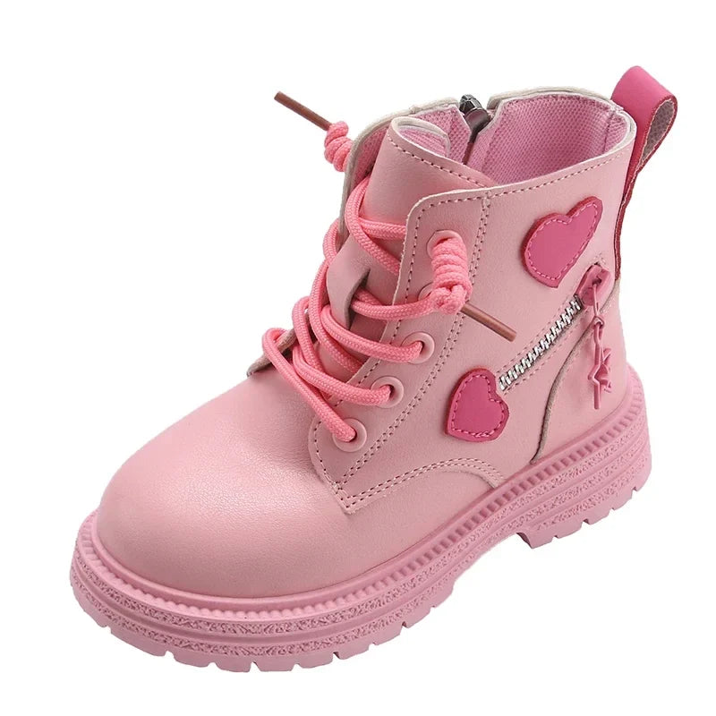 Girls’ Winter Boots - Pink Princess Rubber Boots with Soft Sole, Side Zip & Round Toe