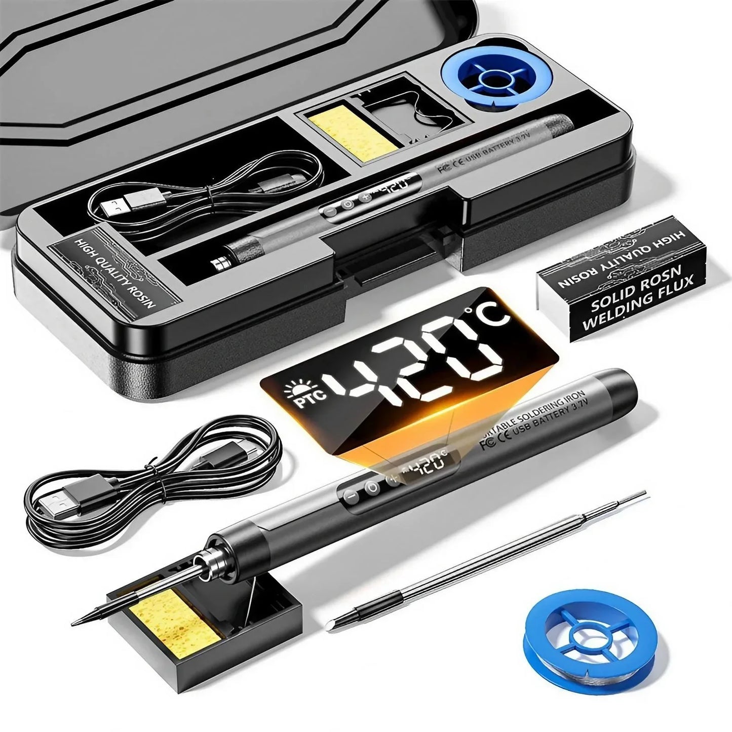 USB Rechargeable Mini Soldering Iron Adjustable Temperature Tool with Accessories – Portable DIY & Electronics Repair Kit