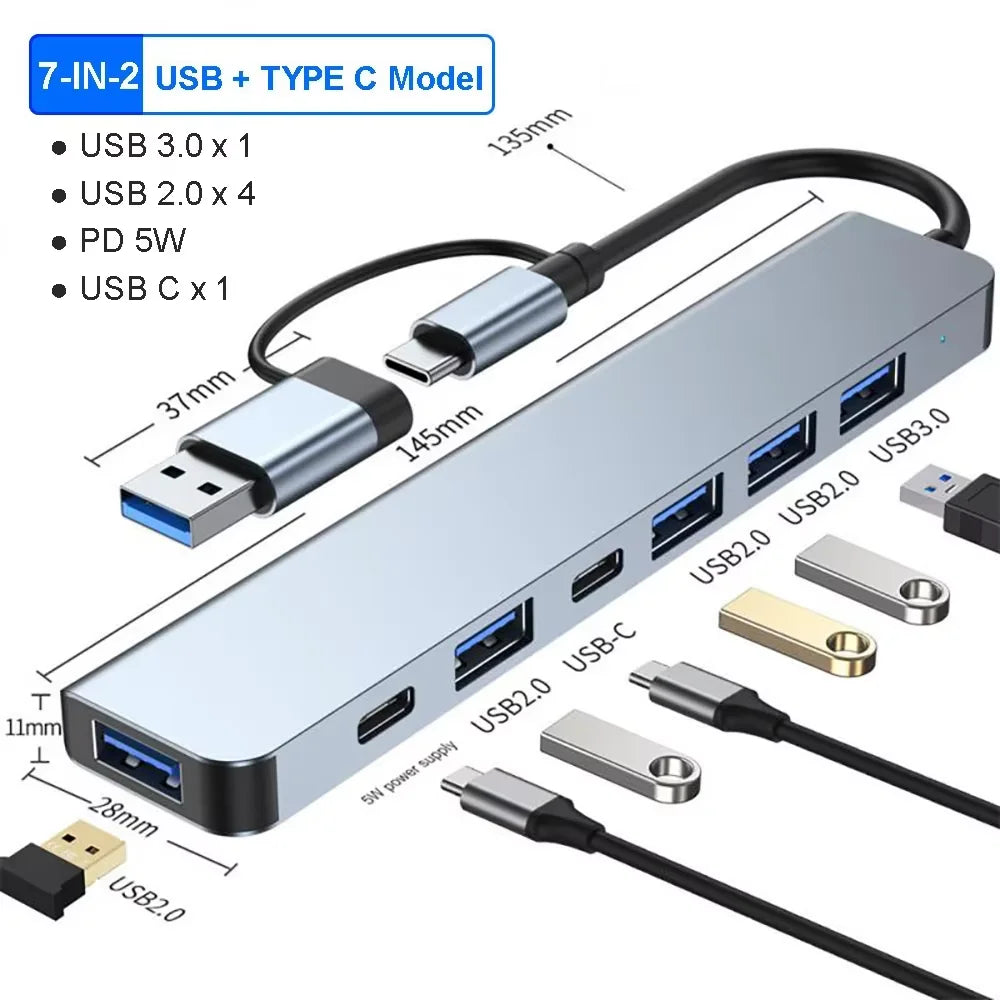 8-in-1 USB Type-C Hub Adapter – 4K HDMI, SD/TF Card Reader, RJ45, PD Fast Charging for MacBook & Notebook