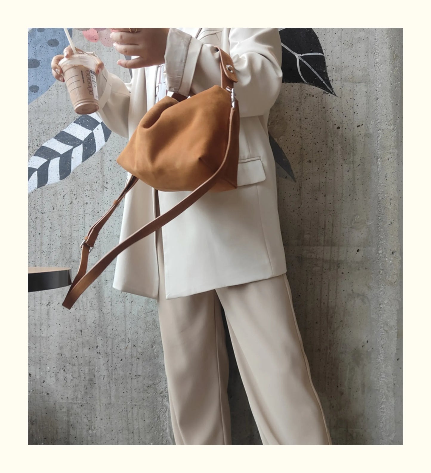 Simple Autumn Winter Grey & Brown Boston Tote — Soft Matte Suede Cow Leather Women's Shoulder Handbag