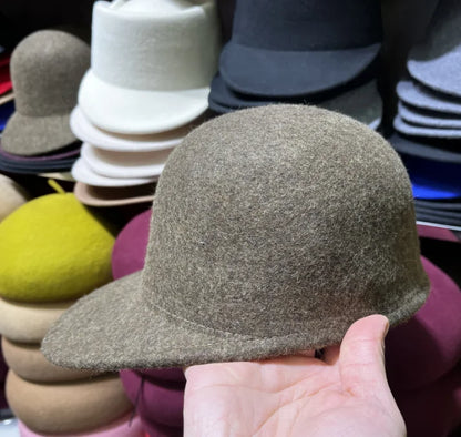 Winter Fedora Hat for Women - Korean Flat Top, Wool, British Casual Style in Navy, Black, Gray, Khaki, High Quality Equestrian Fashion