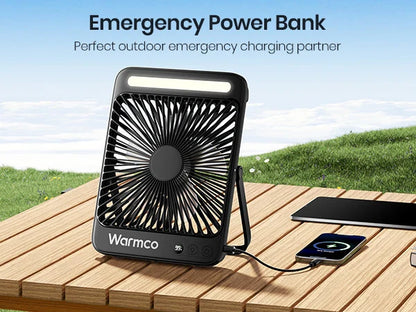 Warmco D4 Portable Desk Fan – 8" Rechargeable Camping Fan with 20000mAh Battery, Light, 48H Runtime, Silent Operation, Digital Display
