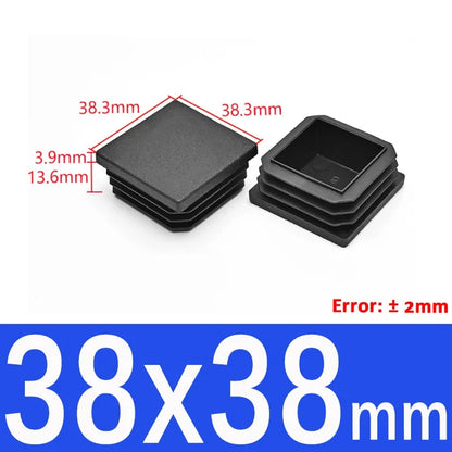 Black Square Tube End Caps - Plastic Blanking Plugs for Furniture, Tables & Chairs 10-100mm