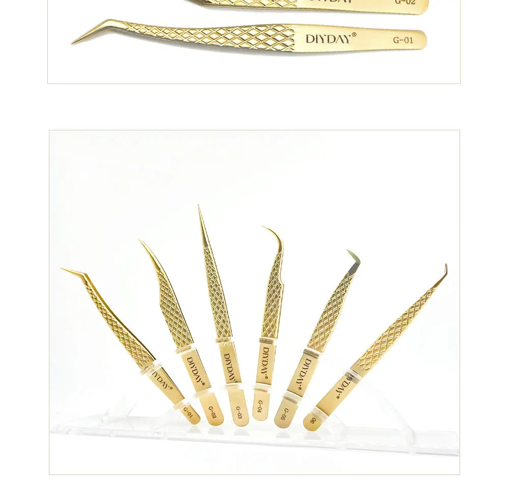 DIYDAY Anti-Slip Eyelash Tweezers — Stainless Steel Precision Fiber Tip for Eyelash Extensions & Makeup Tools