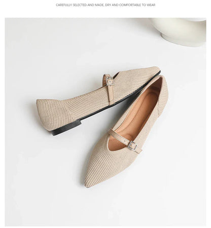 2024 Women's Flat Shoes – Pointed Toe Soft Knitted Sole, Breathable & Comfortable Spring and Autumn New Model