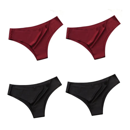 4PCS Seamless Ice Silk G-String Panties for Women – Low Waist, Soft Ultra-Thin Sexy Underwear Briefs