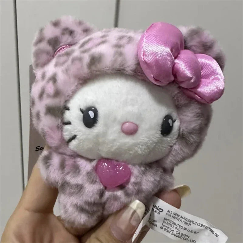 Sanrio Leopard Print Bear Hello Kitty Keychain – Plush Doll Pendant, Cartoon Kitty Cat Bag Decoration, Perfect Gift