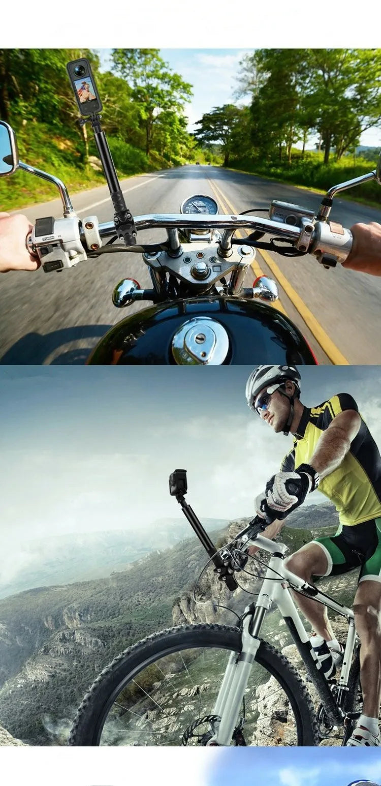 Motorcycle & Bicycle Selfie Stick Mount – Handlebar Bracket for Insta360 X5/X4/X3 & GoPro Hero 13-8