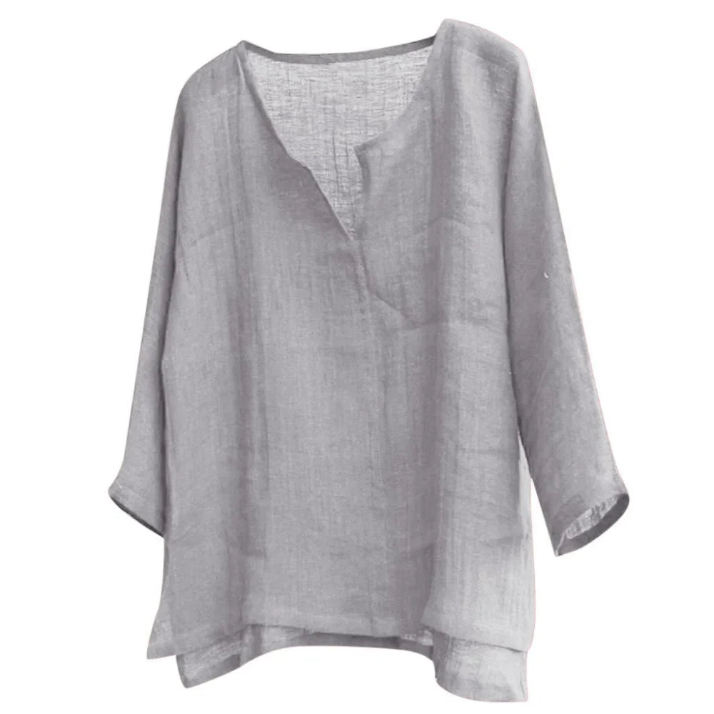 Men’s Loose Fit Long Sleeve Shirt - Solid Color Casual V-Neck Spring & Summer Top S-5XL