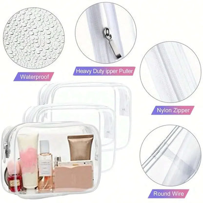 Clear Toiletry Bag — Portable Travel Makeup Organizer with Zipper, PVC Cosmetic Pouch, Airline Compliant