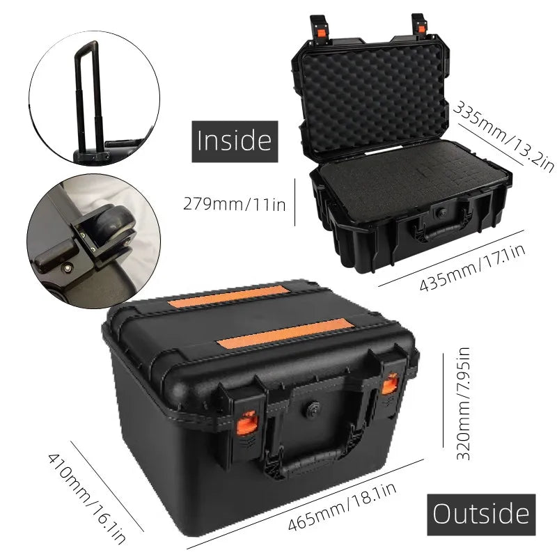 Trolley Toolbox with Wheels — Large Portable Tool Storage Case, Professional Plastic Instrument & Safety Equipment Box