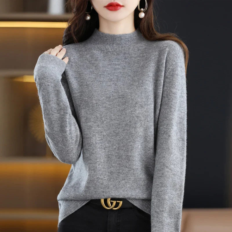 100% Pure Wool Half-Neck Pullover – New Cashmere Sweater for Women, Casual Knit Top in 19 Autumn and Winter Colors