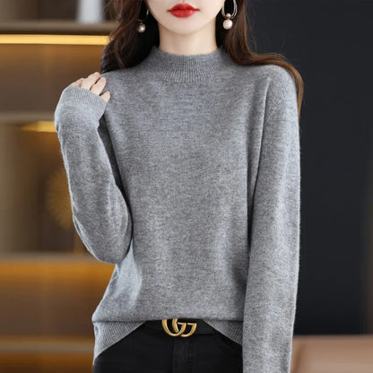 100% Pure Wool Half-Neck Pullover – New Cashmere Sweater for Women, Casual Knit Top in 19 Autumn and Winter Colors