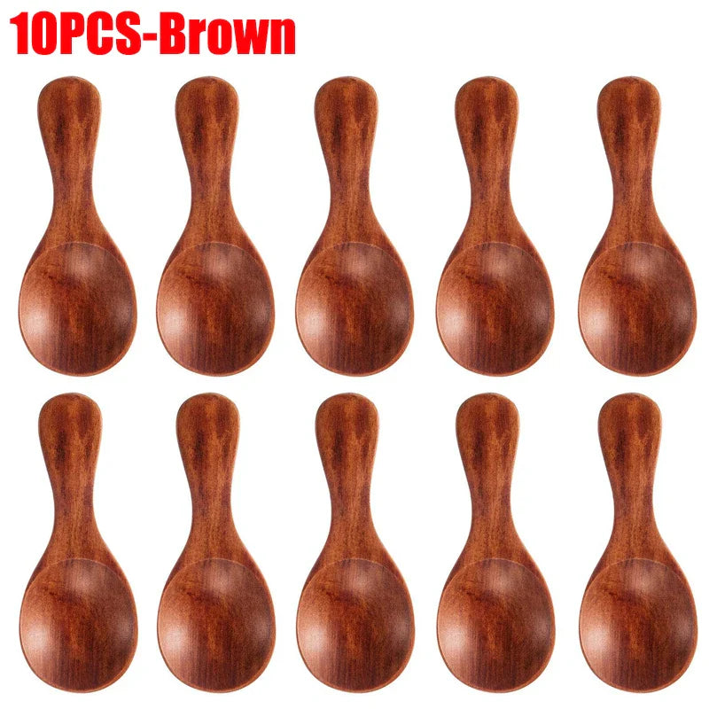 1–10PCS Mini Natural Wooden Spoons – Small Scoop for Tea, Honey, Coffee, Salt, Sugar & Kitchen Cooking Tools