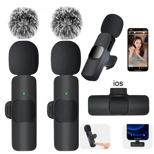 Basix Wireless Lavalier Microphone – Mini Windproof Audio Recorder with Replaceable Wool for iPhone 16, Vlog & YouTube Shooting