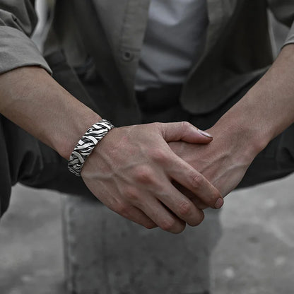 925 Sterling Silver Wide Geometric Bangle - Punk Irregular Bracelet for Men and Women - Fashion Jewelry Gift