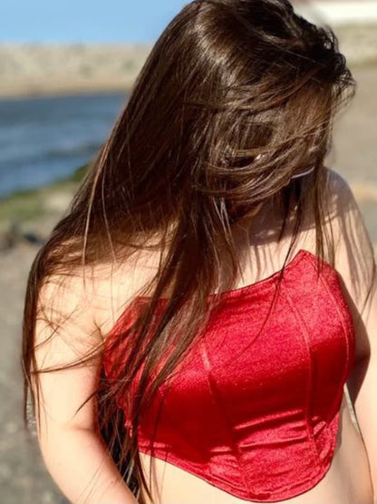 Off-Shoulder Sleeveless Velvet Corset Crop Top: Fashionable Sexy Female Underwear - Backless Bustier Top in Solid Colors