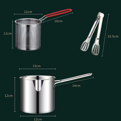 Stainless Steel Deep Frying Pot with Strainer | Kitchen Fryer for Tempura Chicken Cooking | Fry Pan Cooking Tools