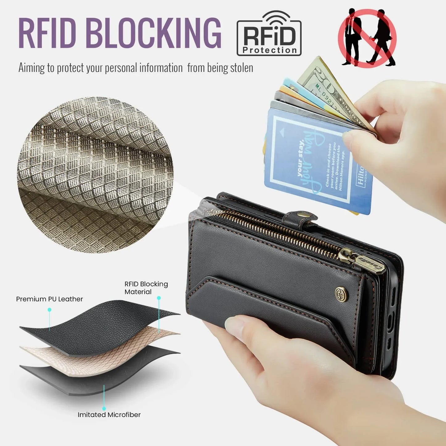 RFID Blocking Crossbody Wallet Case for iPhone 17 Pro Max & Air, PU Leather Card Holder with Strap