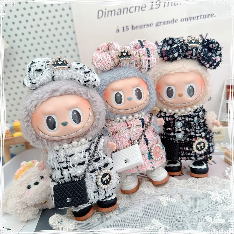 17cm Labubu Doll Accessories - Luxury Sweet Woolen Suit, Crossbody Bag & Princess Shoes Set