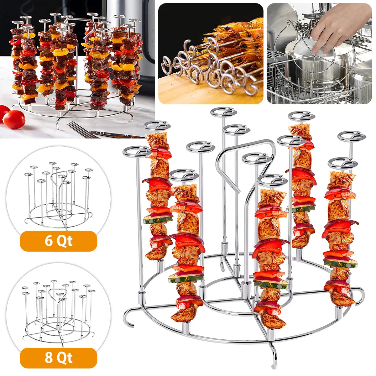 6Qt/8Qt Air Fryer Skewer Stand - Compatible with Ninja Foodie - Vertical Skewers Holder for Grilling - Kitchen Air Fryer Accessories