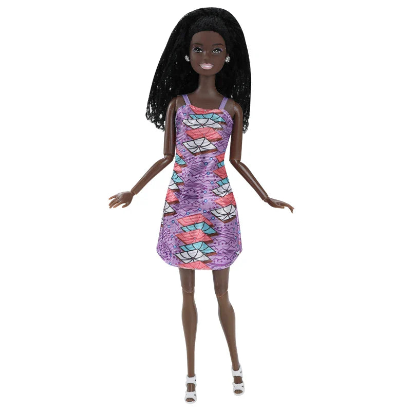 30cm Black Female Doll – Fashion Dress & Shoes, Brown Hair African Doll for Girls, Birthday Gift