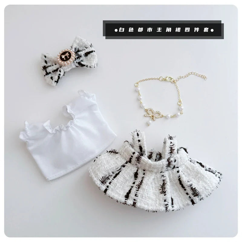 Labubu Doll Accessories — 17cm Luxury Woolen Shawl Suit & Skirt Set with Messenger Bag & Loafers