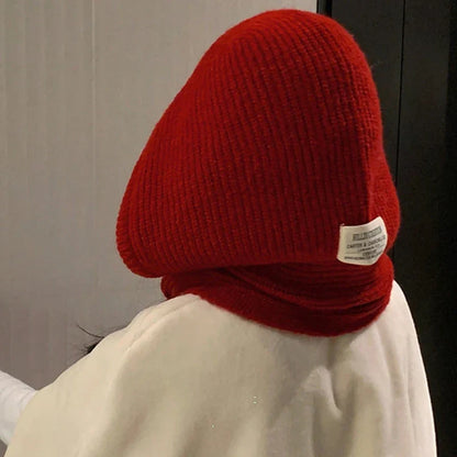 Women’s Warm Hooded Knitted Hat – Autumn Winter Ear Protection Balaclava, Versatile Windproof Ski Beanie with Scarf