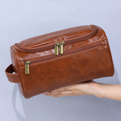 Men’s PU Leather Vintage Luxury Toiletry Bag – Travel Hanging Cosmetic Makeup Organizer Case, Business Wash Bag Storage Pouch