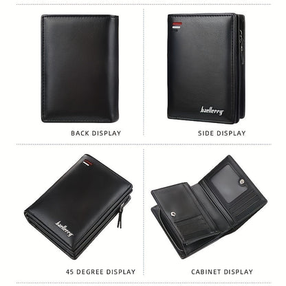 Men’s PU Leather Short Wallet – Vintage Zipper Coin Pocket, Large Capacity Money & Card Holder