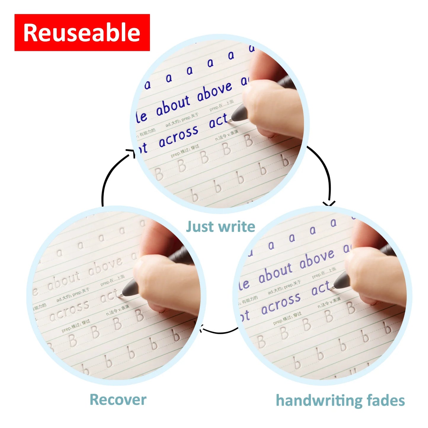 3D Groove English Copybook: Practice Magic Learning Books for Junior Students - Handwriting Improvement, 1 Book with 6 Refills