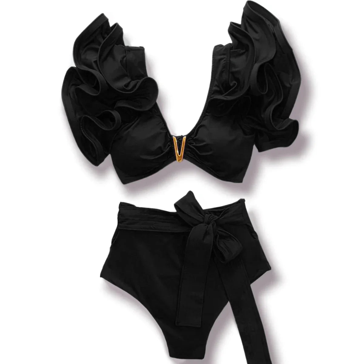Sporlike V-Neck Ruffled Bikini Set – High Waist Sexy Printed Two-Piece Swimsuit for Women 2025